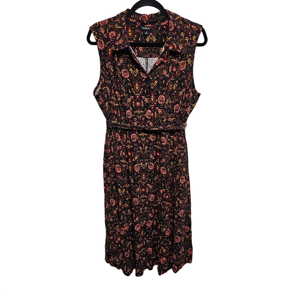 Torrid Midi Rayon Slub Shirt Dress Black Size 1